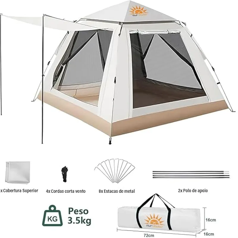 Barraca de Camping Automática Impermeável e Resistente ao Vento